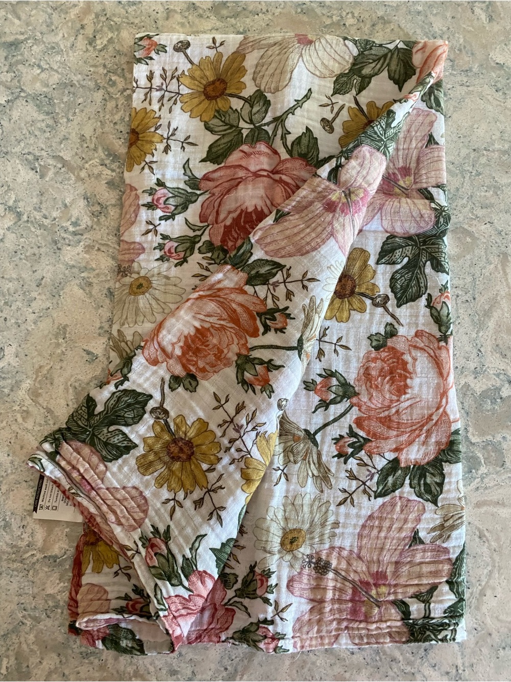 Mini Scout Floral Cotton Muslin Throw - Pink, Yellow & Green